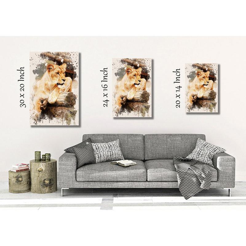 Lioness Lion Painting on Canvas - Wrapped Canvas, 50cm H x 35cm W