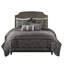 6 - Piece King/ King Quilt With Grey, 2 Shams, 3 Throw Pillows, Leaf Motifs, Gold Pops, Reversible Design Grey , Patterns, Material, Styling