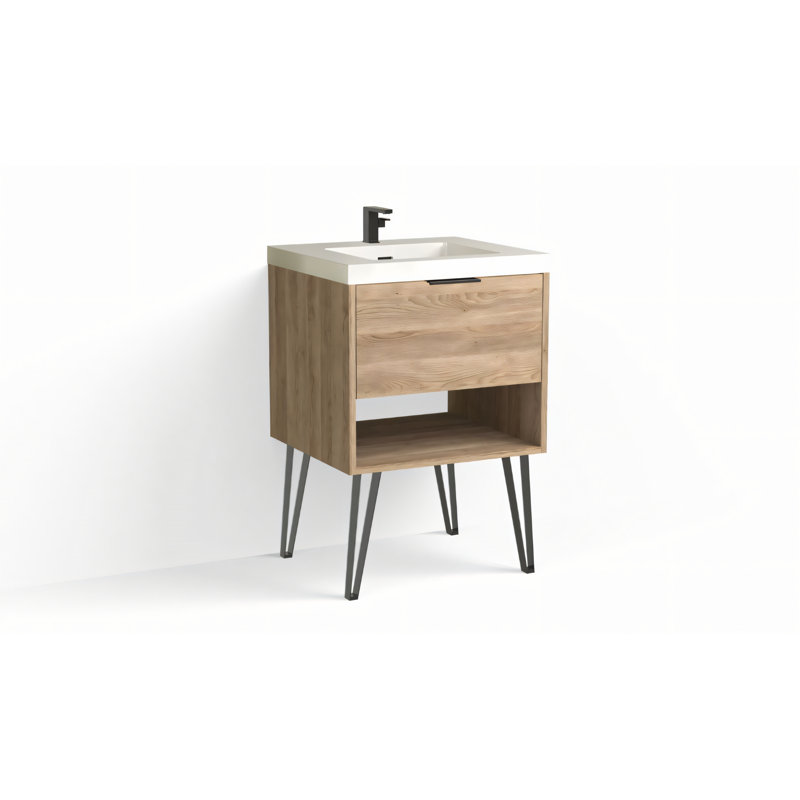 Modo 24" W Freestanding Single Bathroom Vanity with Dawson Leg, Gloss White/Single, Matte Black, White Acrylic