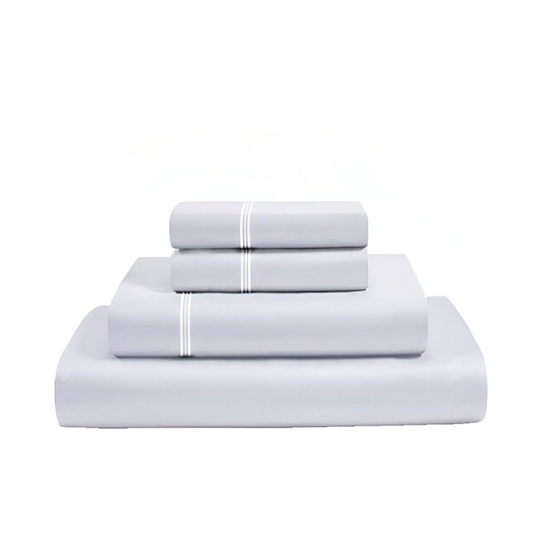 400TC Cotton Classic Luxurious Embroidery Cotton 4 Piece Sheet Set Fitted Sheet Fits Upto 16" Deep Pocket, White/White