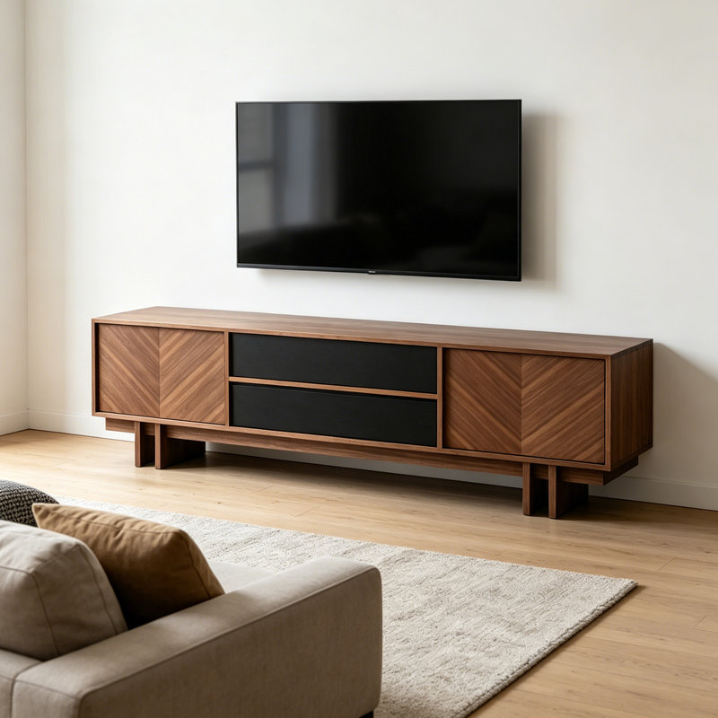 Versatile Storage Simple Wood TV Console, 22.44" H x 70.86" W x 15.74" D