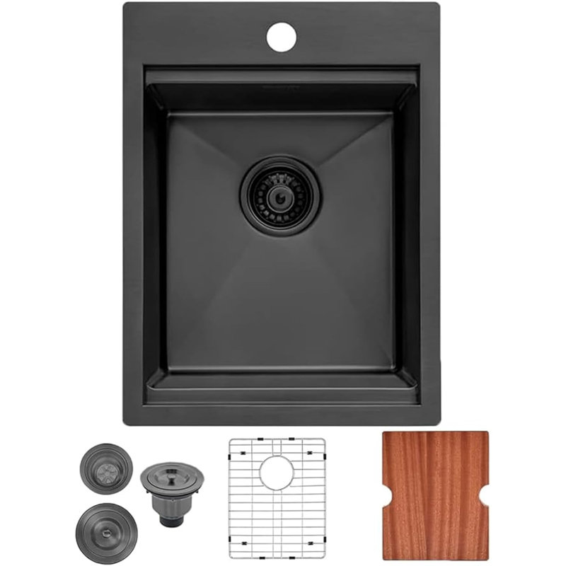 15 X 20 Inch Gunmetal Black 304 Stainless Steel Single Bowl Small Kitchen Sink, Gunmetal Black