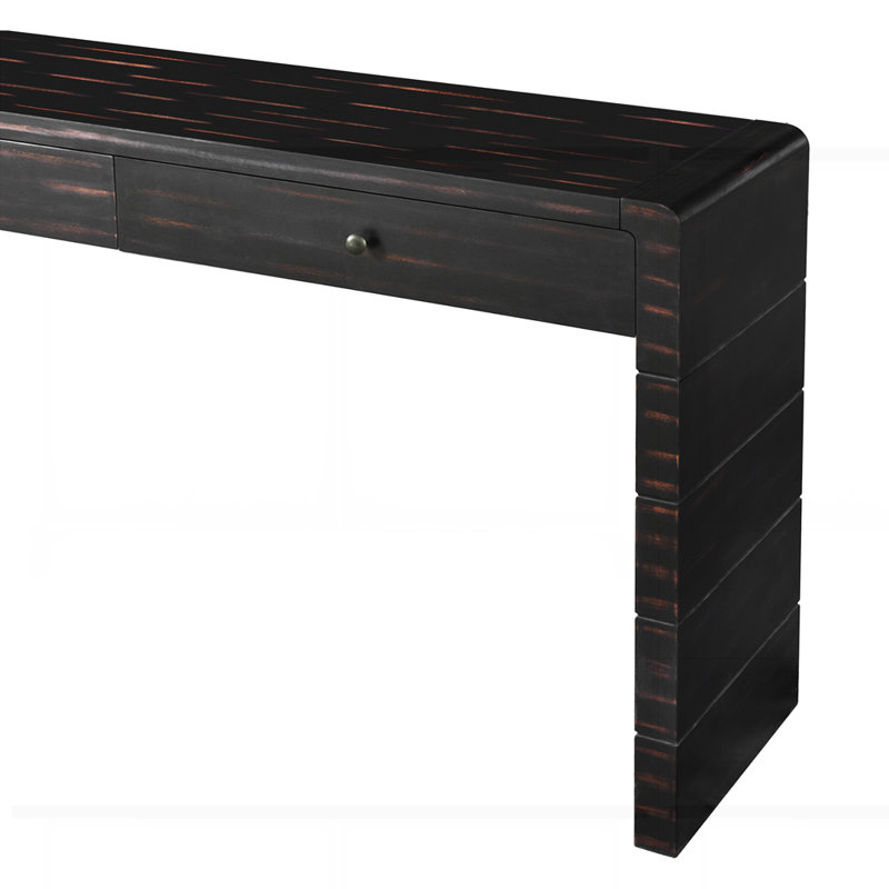 Curved Console Table with 2 Drawers, Distressed Black