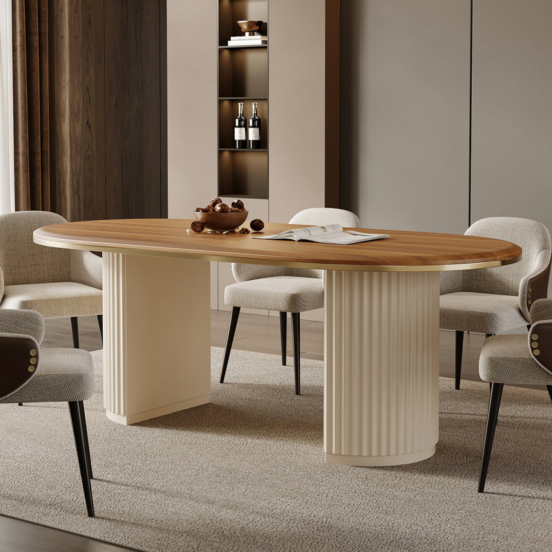 Table de salle à manger 71 "Mid-Century ovale pour 6 personnes, table moderne en bois brun Ktichen
