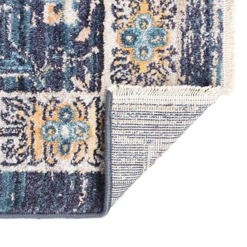 Alkire Floral Navy Blue Area Rug, Square 6'1"