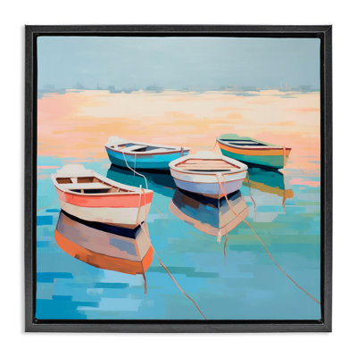 Art mural sur toile flottante, "Bateau reflets rivage" par Irena Orlov