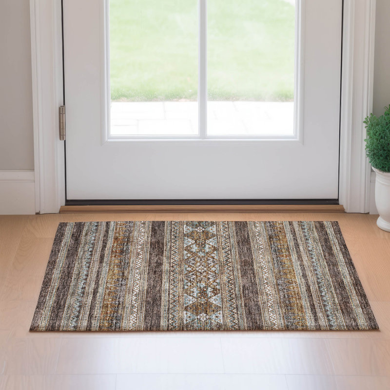 Premium Machine Washable Prisco Chocolate Rug, Rectangle 1'8" x 2'6"