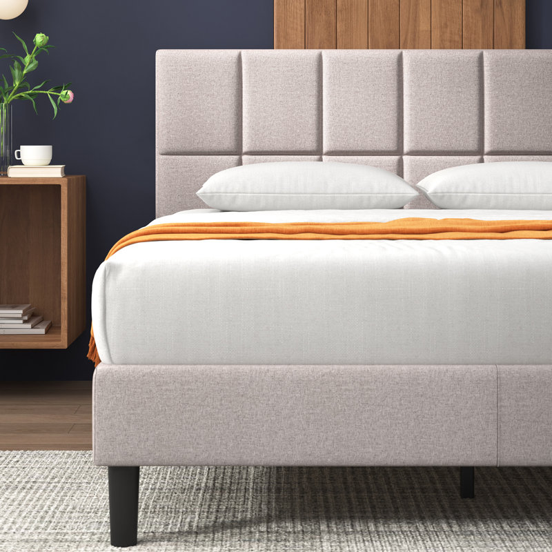 Lit plateforme tapissier Suhavi, Très grand, Beige