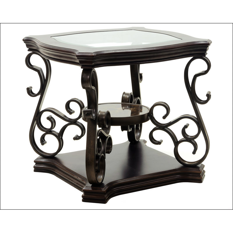 End Table With Glass Table Top,Side Table With Open Shelf