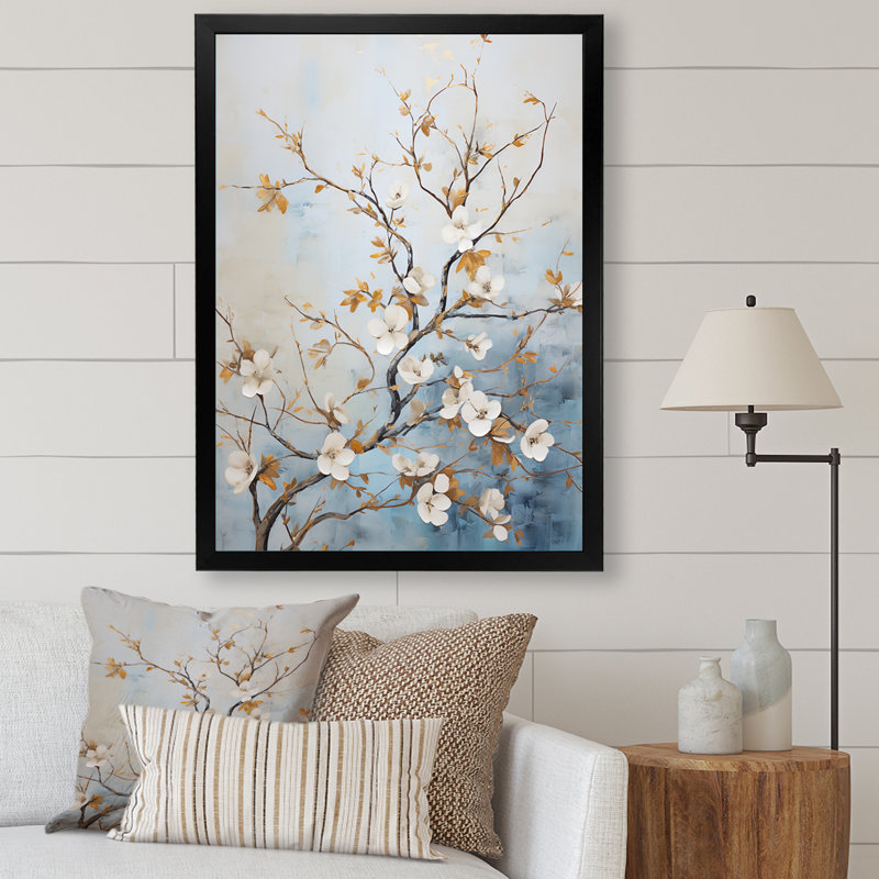 Blanc cornouiller Blossom Dreams V sur toile, H 40 po x l 30 po x P 1,5 po, Cadre simple noir