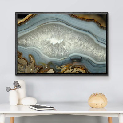Marble Agate Slice " Gray Abstract Gemmstone Agate Slice Pattern Gallery Canvas Large Wall Art "