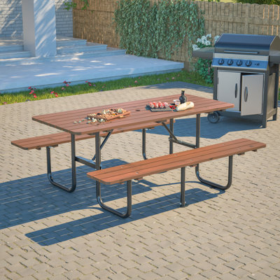  Table de pique-nique extérieure 72 "avec trou pour parasol 72", 6 places, pour jardin et cour