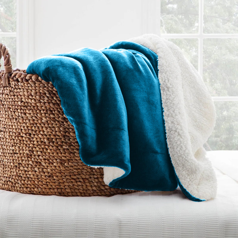 Reversible Soft Sherpa Fleece Fur Thick Dual Sided Blanket Throw, 200cm x 240cm, Teal