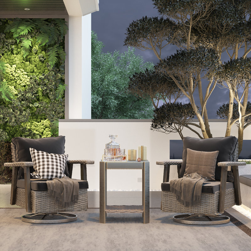 Hongan Wicker 2 - Person Patio Conversation Set with Cushions, Black