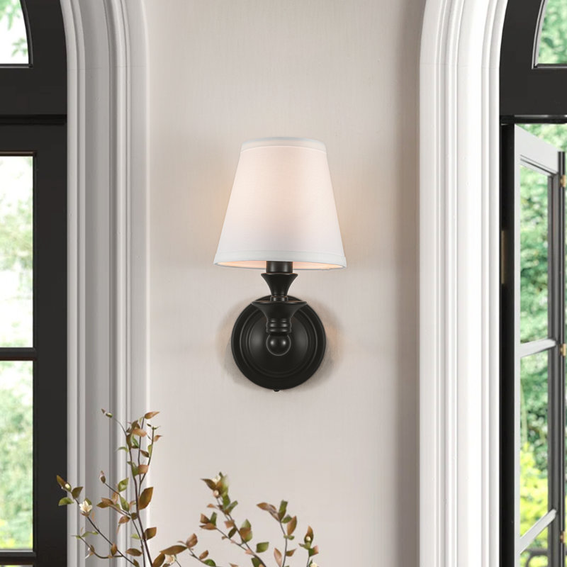 1-Light Modern Fabric Shade Wall Sconce, Matte Black