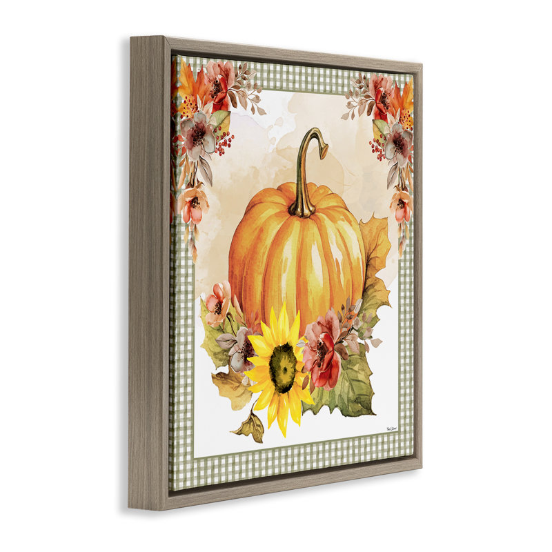 «Pumpkin with Flower Accent», art mural par Nicole DeCamp, Cadre flottant orme Montalcino, H 18 po x l 18 po