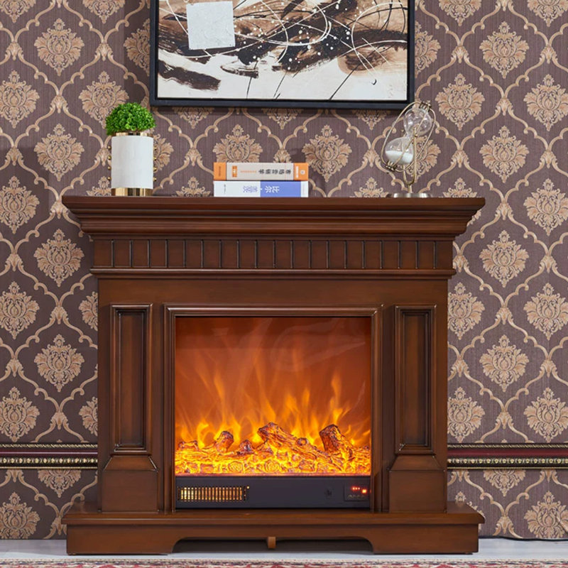 Brown Solid Wood Electric Fireplace, Brown