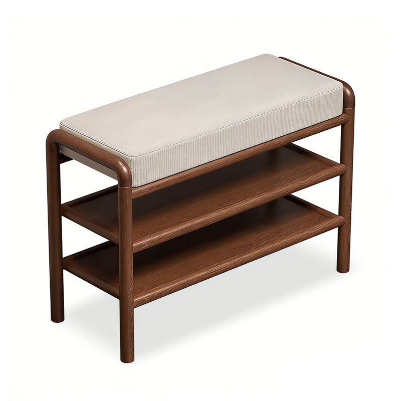 Porte-chaussures rembourré en bois de frêne blanc moderne et minimaliste, H 19,88 po x l 23,62 po x P 11,81 po