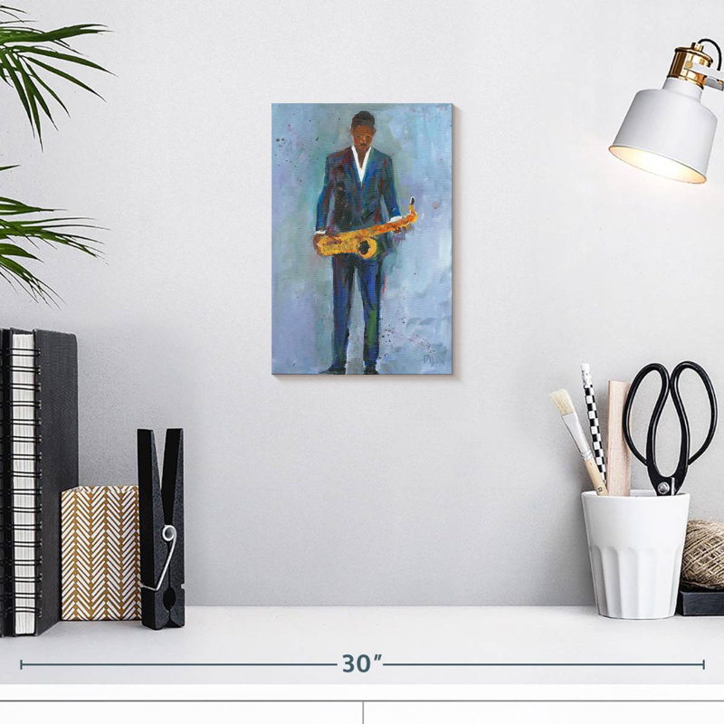 Abarca Sax In A Blue Suit, 12" H x 8" W
