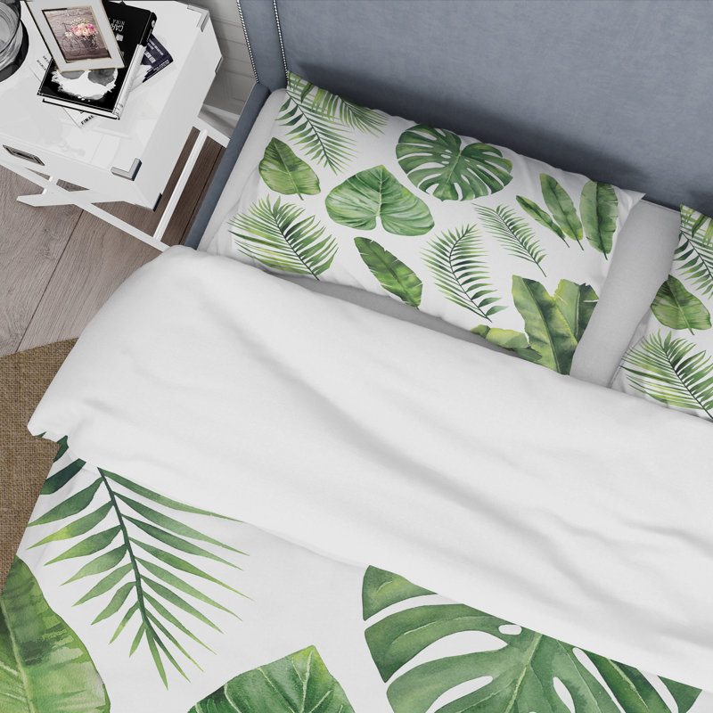 Tropical Leaf Of Monstera V - Ensemble de housse de couette Farmhouse - Microfibre de polyester