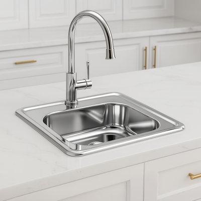  Whitehaus 15" Square Stainless Steel Drop-In Entertainment /Prep Sink With Polished Bowl