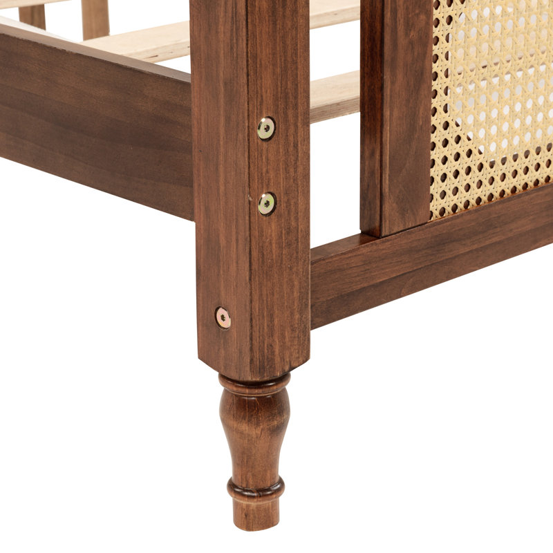 Lit avec tête de lit et pin, noyer, plateforme de sommeil stable en bois confortable, Noyer