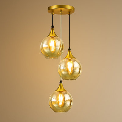 Annesa 3-Light Gold Pendant – A Modern Industrial Ceiling Light Adjustable.