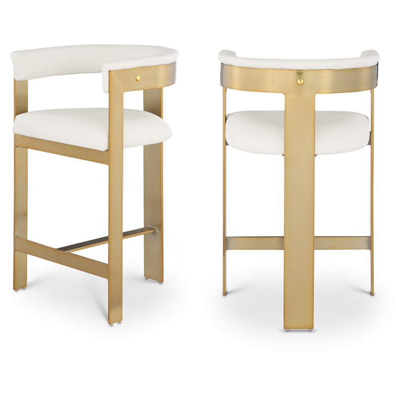 Hermi Vegan Leather Counter Stool, Cream Vegan Leather, Brushed Gold