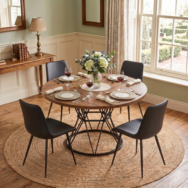 Ensemble de table de salle à manger 5 pièces 47,3 po, 5 Pieces: Table, 4 Chairs, Brown, Black