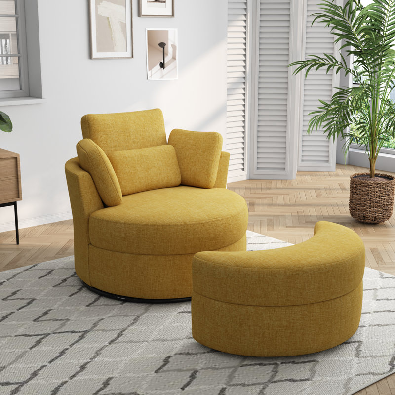 Chaise longue rembourrée avec coussin Niama, Mélange de polyester jaune