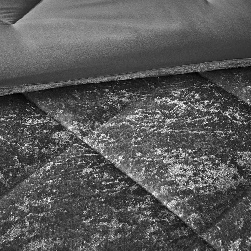 Édredon en velours gris / gris, Grey, Queen Comforter + 3 Additional Pieces