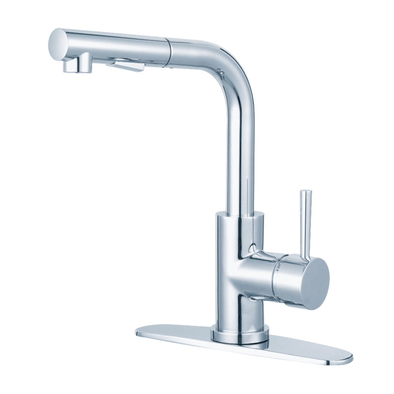 Kingston Brass Concord Single-Handle 1-Hole Deck Mount Pull-Out Sprayer Kitchen Faucet, Polished Chrome