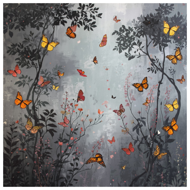 Rideaux de fenêtre Butterflies In Forest, 50" x 92" - 1 Panel, Sheer