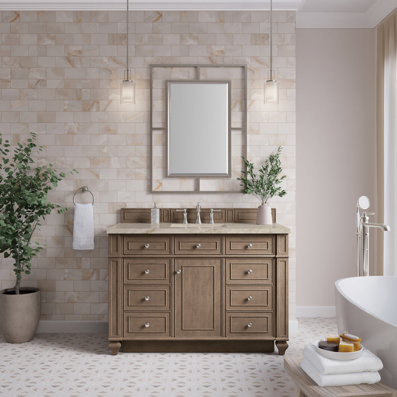 Meuble-lavabo simple l 48 po Bristol avec chargeur sans fil FreePower, Whitewashed Walnut, Tajnar Eclos