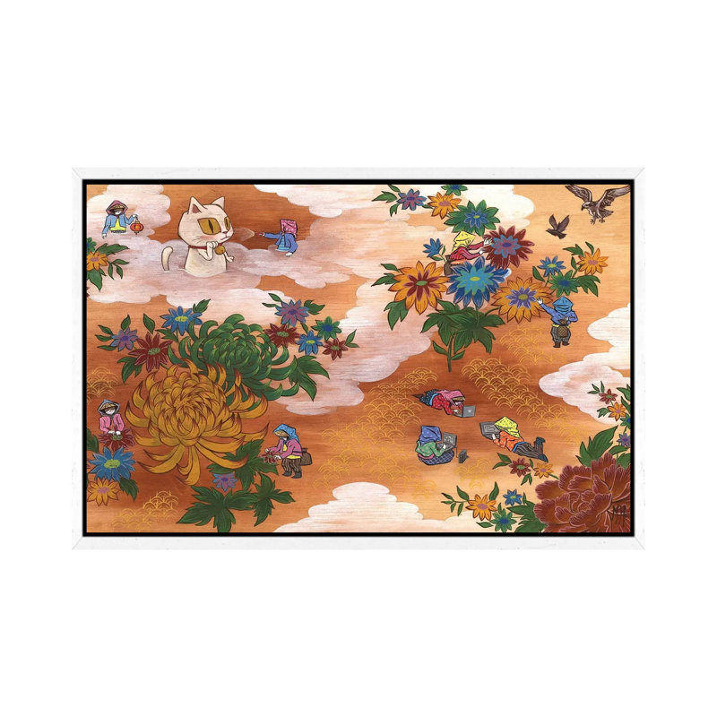 Peony Cat by Martin Hsu - Print on Canvas, White Framed, 101.6 cm H x 66.04 cm W