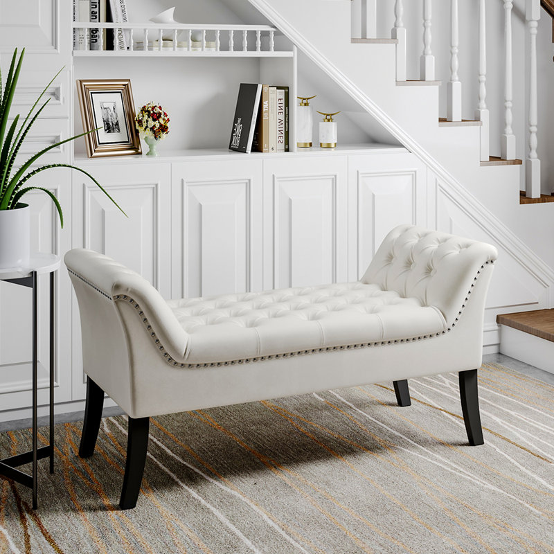123cm Wide Rectangle No Pattern Footstool Ottoman, Beige