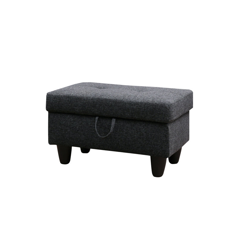 Linen Blend Upholstered Storage Bench, Black Gray