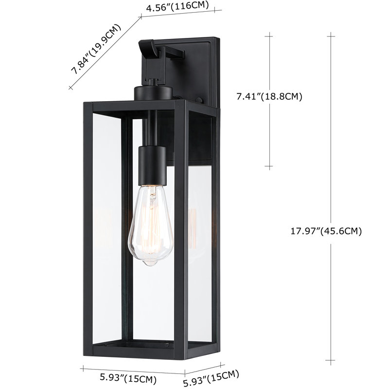 Schock Matte Black Outdoor Wall Lantern, 45.6cm H x 15.1cm W x 19.9cm D