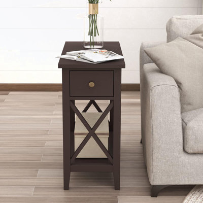 Table de bout avec 2 tiroirs et tablette de rangement ouverte