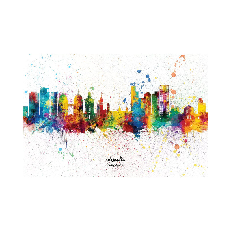 Oakland California Skyline Splash by Michael Tompsett - 1 Piece Wrapped Canvas Painting, 45.72cm H x 66.04cm W