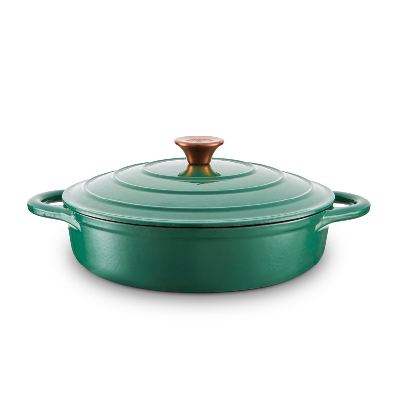 Barbary & Oak Non-Stick Cast Iron Round Dutch Oven, Verdigris Green, 36, 2.64L