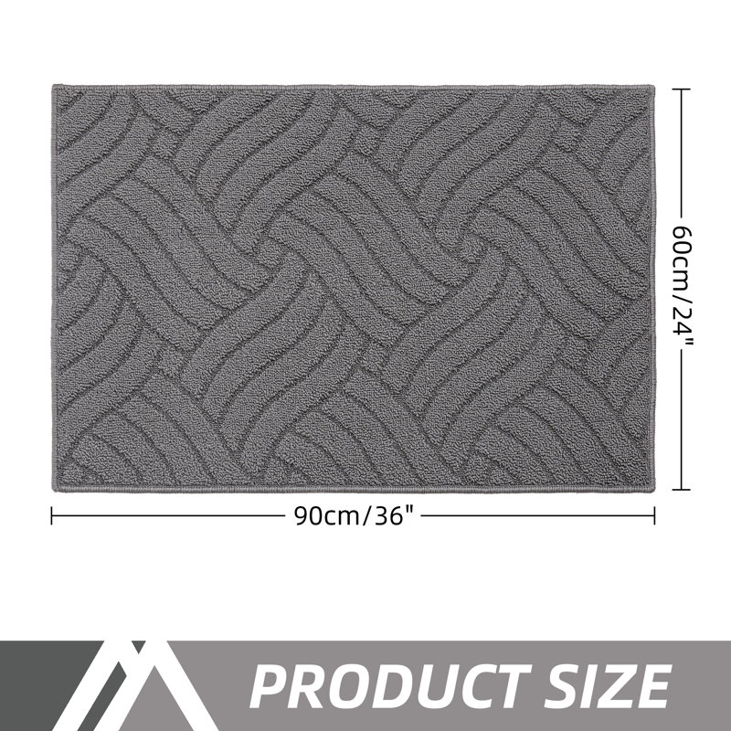 Machine Washable Non-slip Geometric Indoor Doormat, 24" W x 36" L, Grey