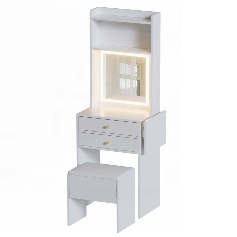 Vanity Table Set with 3 Adjustable Lighted Mirror and Storage Chair