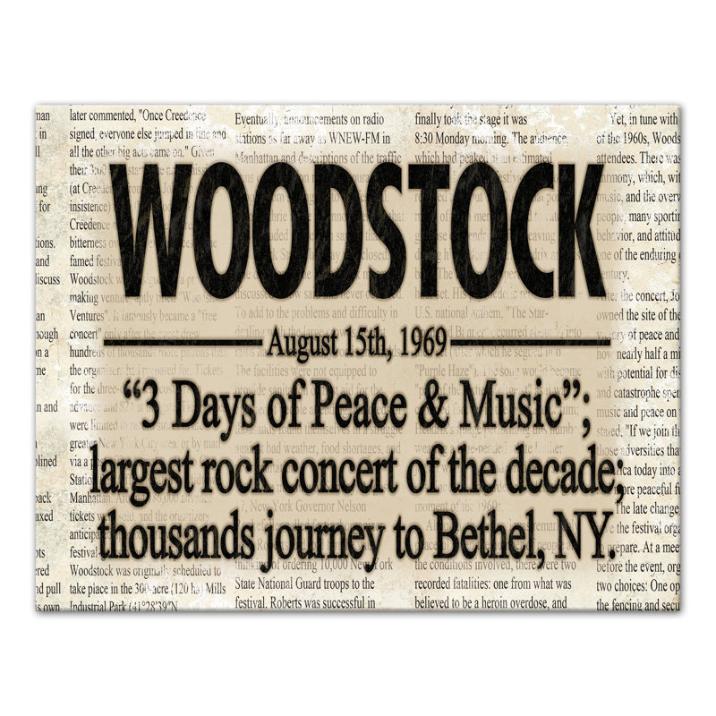 «Woodstock Headline» sur toile, H 11 po x l 14 po x P 1,25 po