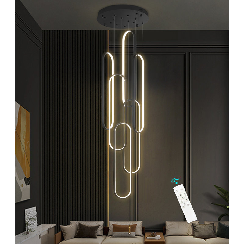 Lustre linéaire à 6 lumières DEL à intensité variable, Noir, noir, noir, noir, 96 W, H 118 po x l 19,7 po x P 23,6 po