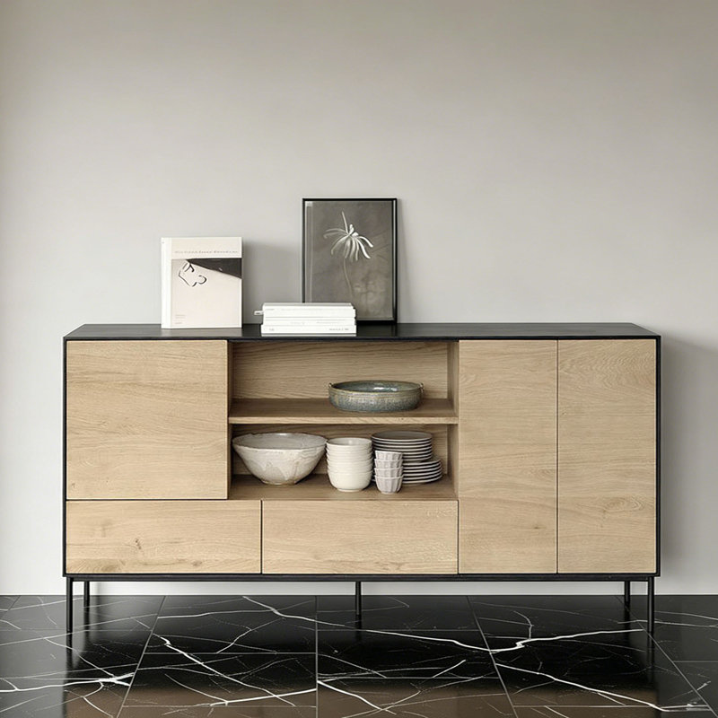 Buffet simple en bois massif avec rangement, H 35,43 po x l 70,86 po x P 17,71 po