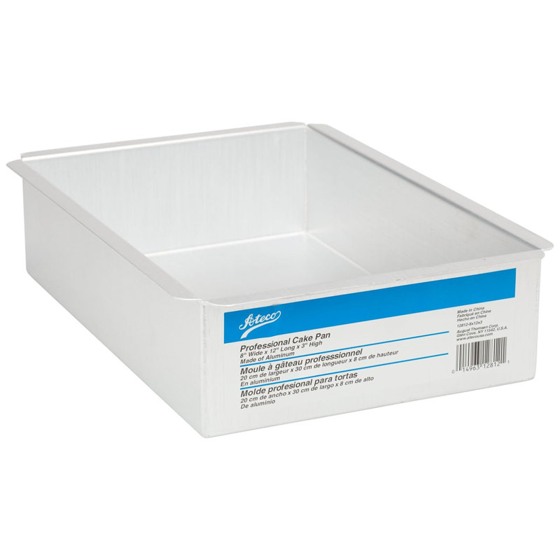 Ateco Aluminum Cake Pan, Rectangle, 8- by 12- by 3-Inches, Silver