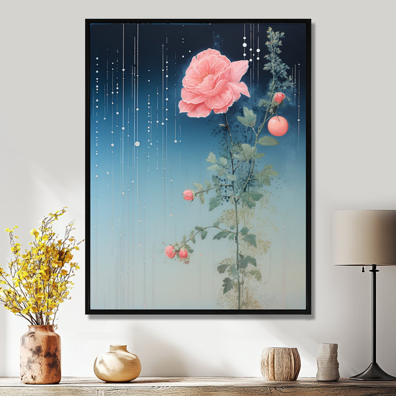 Rose céleste céleste - reproduction d'art mural rose, H 20 po x l 12 po x P 1 po, Toile avec cadre flottant noir