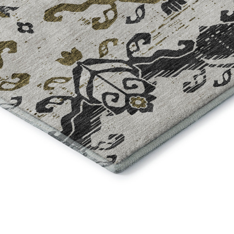 Premium Machine Washable Prisco Black Rug, Runner 2'3" x 7'6"