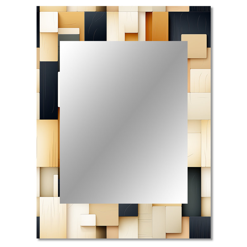 Abstract Taupe Blockchain Blocks - Geometric  Decorative Mirror, Modern Wall Mirror, Printed Metal Art, 40" x 30"